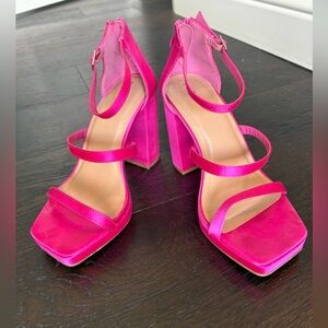Women's Hot Pink Block Heel Strappy Sandals